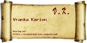 Vranka Karion névjegykártya